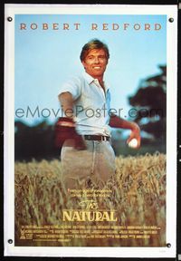 2x232 NATURAL linen int'l one-sheet '84 best close up of smiling Robert Redford throwing baseball!