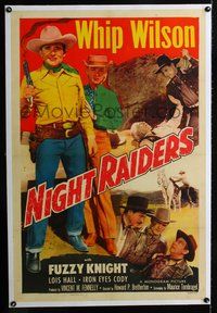 2x238 NIGHT RAIDERS linen 1sh '52 great full-length of Whip Wilson plus Iron Eyes Cody with knife!