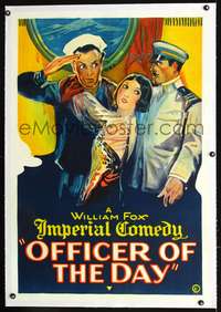 2x242 OFFICER OF THE DAY linen 1sheet '26 stone litho art of pretty girl hanging on saluting sailor!