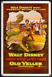 2x243 OLD YELLER linen one-sheet movie poster '57 great artwork of Disney's most classic canine!
