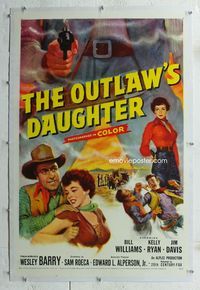 2x250 OUTLAW'S DAUGHTER linen 1sheet '54 Bill Williams, sexy Kelly Ryan, cool art of pointing gun!