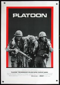2x257 PLATOON linen int'l red border style 1sh '86 Oliver Stone, Charlie Sheen & Francesco Quinn!
