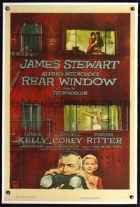 2x269 REAR WINDOW linen 1sheet '54 Alfred Hitchcock, art of voyeur Jimmy Stewart & sexy Grace Kelly!