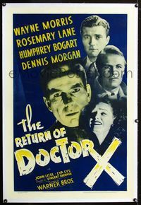 2x273 RETURN OF DOCTOR X linen 1sh '39 wacky Warner Bros. horror with cool vampire Humphrey Bogart!