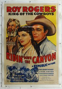 2x276 RIDIN' DOWN THE CANYON linen one-sheet '42 art of Roy Rogers, Gabby Hayes & Linda Hayes!