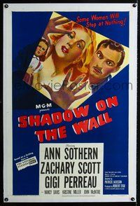 2x297 SHADOW ON THE WALL linen 1sh '49 cool film noir art of Ann Sothern who will stop at nothing!