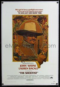 2x304 SHOOTIST linen one-sheet '76 best Richard Amsel artwork of cowboy John Wayne & cast montage!