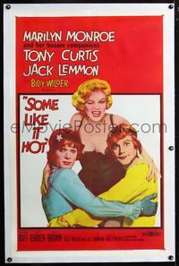 2x314 SOME LIKE IT HOT linen 1sheet '59 sexy Marilyn Monroe with Tony Curtis & Jack Lemmon in drag!