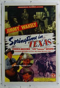2x323 SPRINGTIME IN TEXAS linen one-sheet poster '45 Jimmy Wakely playing guitar and riding horse!