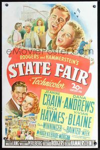 2x329 STATE FAIR linen one-sheet '45 stone litho of four top stars in Rogers & Hammerstein musical!