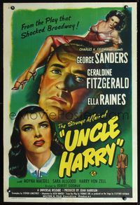 2x331 STRANGE AFFAIR OF UNCLE HARRY linen 1sh '45 Sanders wants sexy Ella Raines but can't have her!