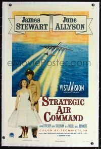 2x333 STRATEGIC AIR COMMAND linen 1sheet '55 pilot James Stewart, June Allyson, cool airplane art!