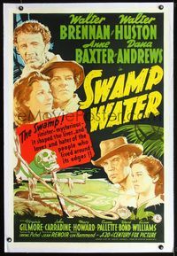 2x339 SWAMP WATER linen 1sheet '41 Jean Renoir, cool artwork of top stars by the mysterious swamp!
