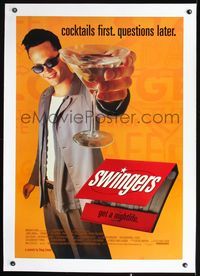 2x340 SWINGERS linen one-sheet '96 partying Vince Vaughn with giant martini, directed by Doug Liman!