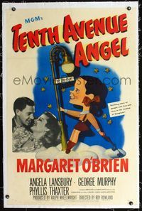 2x347 TENTH AVENUE ANGEL linen 1sh '47 cool art of Margaret O'Brien on 10th Ave by Jacques Kapralik!