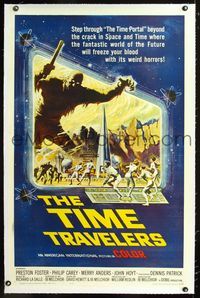 2x360 TIME TRAVELERS linen one-sheet '64 cool Reynold Brown art of the crack in space and time!