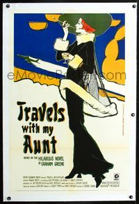 2x365 TRAVELS WITH MY AUNT linen 1sheet '72 from Graham Greene's novel, cool Art Nouveau-style art!
