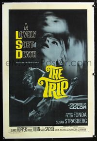 2x366 TRIP linen 1sheet '67 AIP, written by Jack Nicholson, LSD, wild sexy psychedelic drug image!