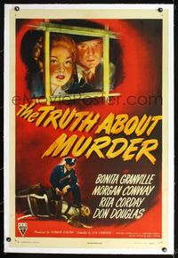 2x367 TRUTH ABOUT MURDER linen one-sheet '46 cool film noir art of Bonita Granville & Morgan Conway!