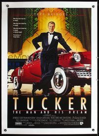 2x368 TUCKER linen int'l 1sheet '88 Francis Ford Coppola, c/u of Jeff Bridges in tux leaning on car!