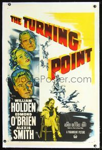 2x370 TURNING POINT linen one-sheet '52 William Holden, Edmond O'Brien, Alexis Smith, film noir!
