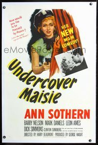 2x375 UNDERCOVER MAISIE linen 1sheet '47 great art of cutest policewoman Ann Sothern pointing gun!