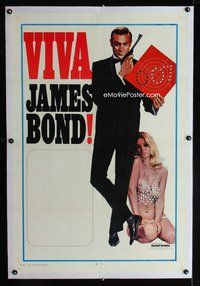 2x383 VIVA JAMES BOND linen 1sh '70 artwork of Sean Connery with super sexy babe in skimpy outfit!