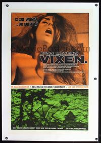 2x384 VIXEN linen one-sheet '68 classic Russ Meyer, sexy naked Erica Gavin, is she woman or animal?