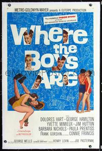 2x387 WHERE THE BOYS ARE linen 1sh '61 sexy Connie Francis, Dolores Hart, Yvette Mimieux, Hamilton