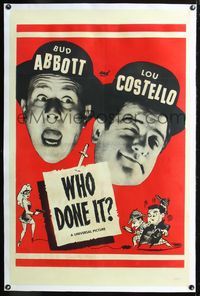 2x389 WHO DONE IT linen 1sheet R40s great huge headshots of Bud Abbott & Lou Costello, plus fun art!