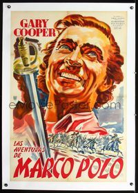 2y188 ADVENTURES OF MARCO POLO linen Argentinean R40s best close up art of Gary Cooper by Venturi!