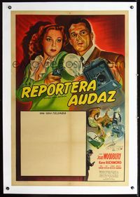 2y192 BRENDA STARR REPORTER linen Argentinean poster '46 cool art of Joan Woodbury with gun, serial!