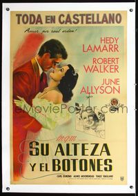 2y201 HER HIGHNESS & THE BELLBOY linen Argentinean '45 romantic art of Hedy Lamarr & Robert Walker!