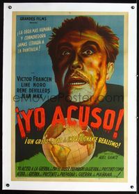 2y202 I ACCUSE linen Argentinean poster '38 Abel Gance French anti-war sci-fi, cool art of inventor!