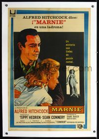 2y205 MARNIE linen Argentinean '64 different art of Sean Connery & Tippi Hedren, Alfred Hitchcock