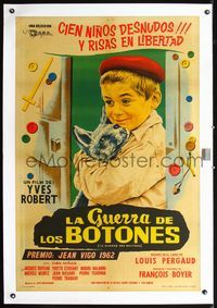 2y212 WAR OF THE BUTTONS linen Argentinean '62 La Guerre des Boutons, art of boy and dog by Bloise!