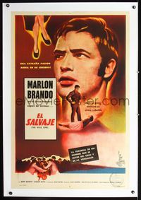 2y213 WILD ONE linen Argentinean poster '53 great close up image of ultimate biker Marlon Brando!