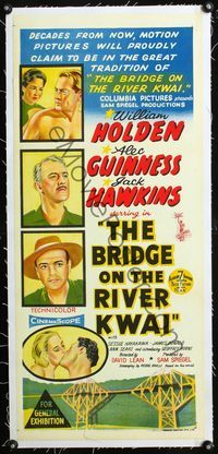 2y265 BRIDGE ON THE RIVER KWAI linen Aust daybill '58 William Holden, Alec Guinness, David Lean