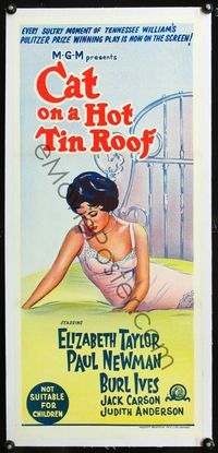 2y266 CAT ON A HOT TIN ROOF linen Aust daybill R66 stone litho of Elizabeth Taylor as Maggie the Cat