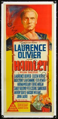 2y273 HAMLET linen Aust daybill '48 Laurence Olivier as Shakespeare's hero, Best Picture winner!