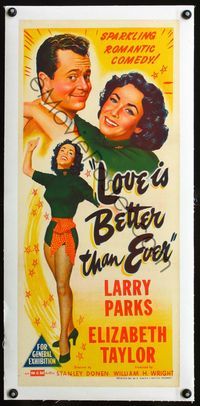 2y274 LOVE IS BETTER THAN EVER linen Aust daybill '52 great full-length art of sexy Liz Taylor!