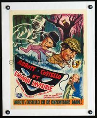 2y019 ABBOTT & COSTELLO MEET THE INVISIBLE MAN linen Belgian '51 art of them running from him by Bos