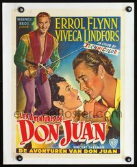 2y020 ADVENTURES OF DON JUAN linen Belgian '49 art of Errol Flynn romancing pretty Viveca Lindfors!