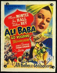 2y021 ALI BABA & THE FORTY THIEVES linen Belgian '43 art of sexy Maria Montez saved by Jon Hall!