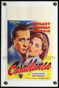 2y001 CASABLANCA linen Belgian 11x17 '47 different art of Humphrey Bogart & Ingrid Bergman, Curtiz