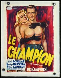 2y033 CHAMPION linen Belgian '49 different art of boxer Kirk Douglas & sexy Marilyn Maxwell by Wik!