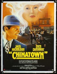 2y164 CHINATOWN linen French 16x21 '74 great art of smoking Jack Nicholson & Faye Dunaway, Polanski