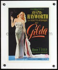 2y038 GILDA linen Belgian '46 classic art of sexy Rita Hayworth full-length smoking in sheath dress!