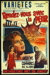 2y011 NIGHT OF THE DEMON Belgian poster '57 Jacques Tourneur, cool different art of stars & monster!