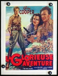 2y003 REAL GLORY linen Belgian poster 11x15 '39 cool different full-length art of Gary Cooper!